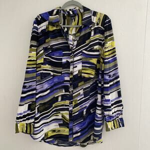 ALFANI Shirt Womens 18W Plus Colorful Blouse Print LS Button Up Roll Tab Career